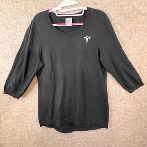 Tesla Sweater Ladies Medium Black 3/4 Sleeve Knit Minimalist Corporate
